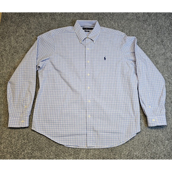 Polo Ralph Lauren Mens XL Non Iron Gingham Check Button Down Shirt Blue White - Picture 2 of 7